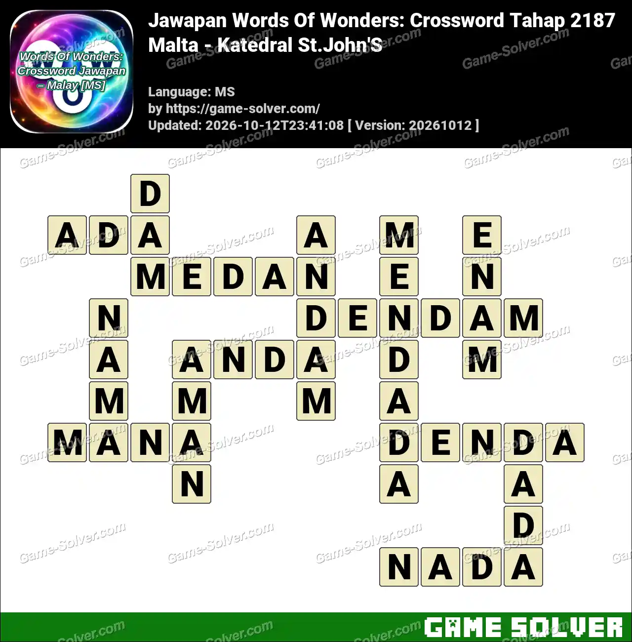 Jawapan Words Of Wonders: Crossword Tahap 2187 – Malta – Katedral St.John’S